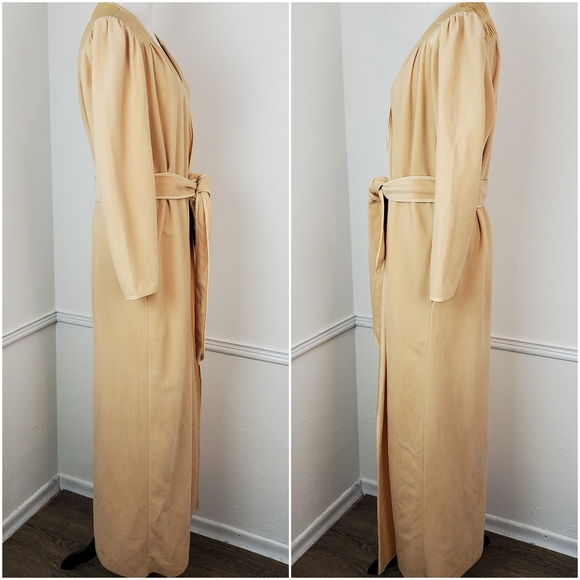 Bill Tice Robe Vintage Pleated Old Hollywood Lounge Comfort Sleep Tan Neutral - Picture 4 of 15